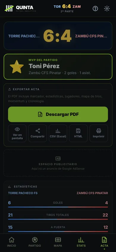 Acta en PDF de QUINTA Futsal